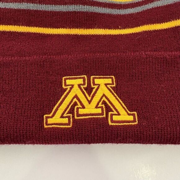 Minnesota Golden Gophers Maroon Striped Pom Pom Winter Cuffed Hat Unisex One Siz - Picture 2 of 7